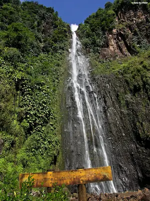 Chutes du Carbet at Saint-Claude in Guadeloupe, a large waterfall in the heart of the tropical forest near the Marina de Rivière-Sens